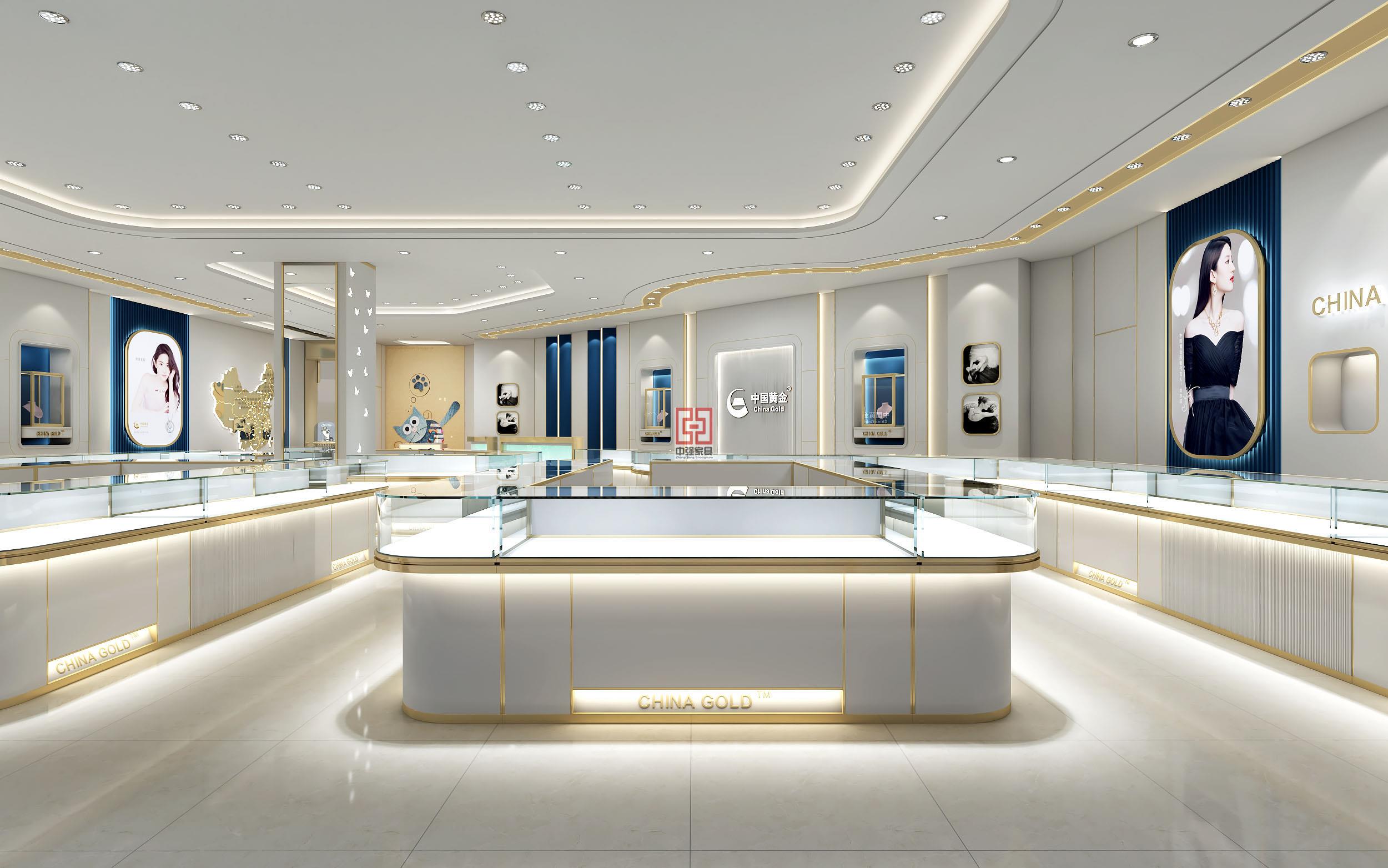 南京中央商場(chǎng)珠寶首飾柜臺(tái)整店定制——中強(qiáng)展柜廠